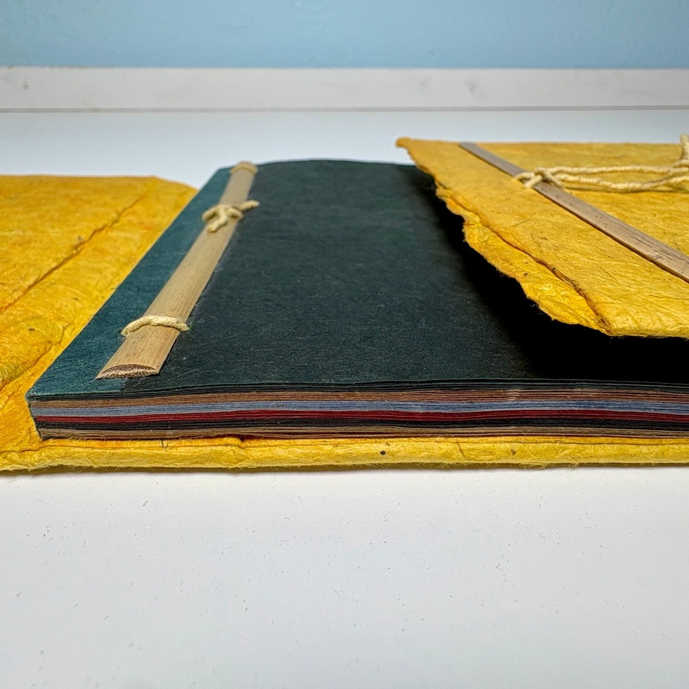 Handmade Journal 8.5"x6.5" recycled junk journal Paper Bamboo bound rustic Eco - Picture 3 of 9